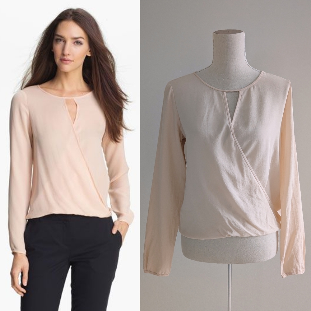 Theory Aija Silk Wrap Keyhole Top Blouse Sz M